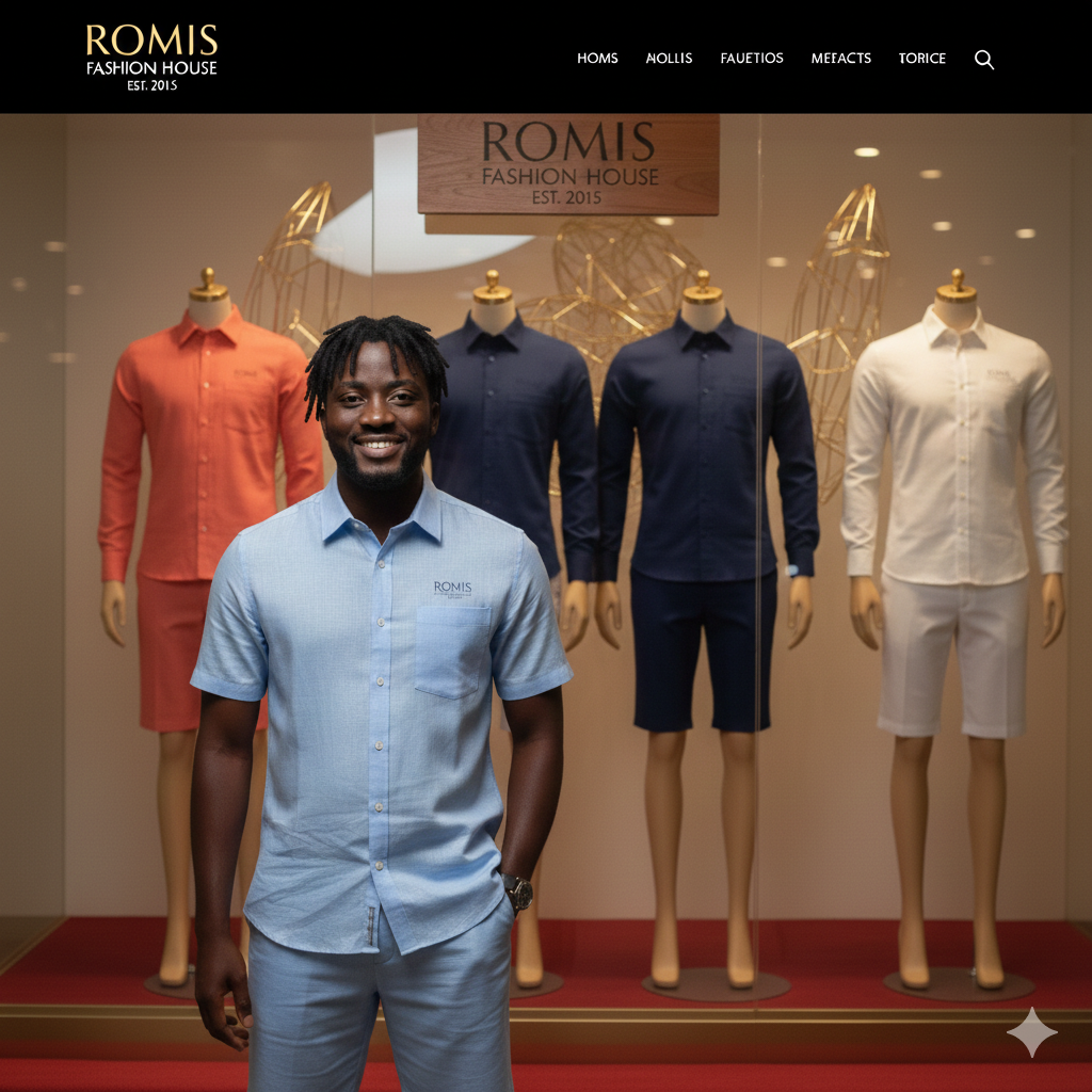 Precision Tailoring & Garment Construction: The Romis Standard Breathable cotton shirt and tailored shorts with reinforced stitching.